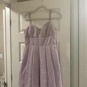 B Darlin Juniors' Lilac/Silver Glitter-Knit Spaghetti Strap Skater Party Dress